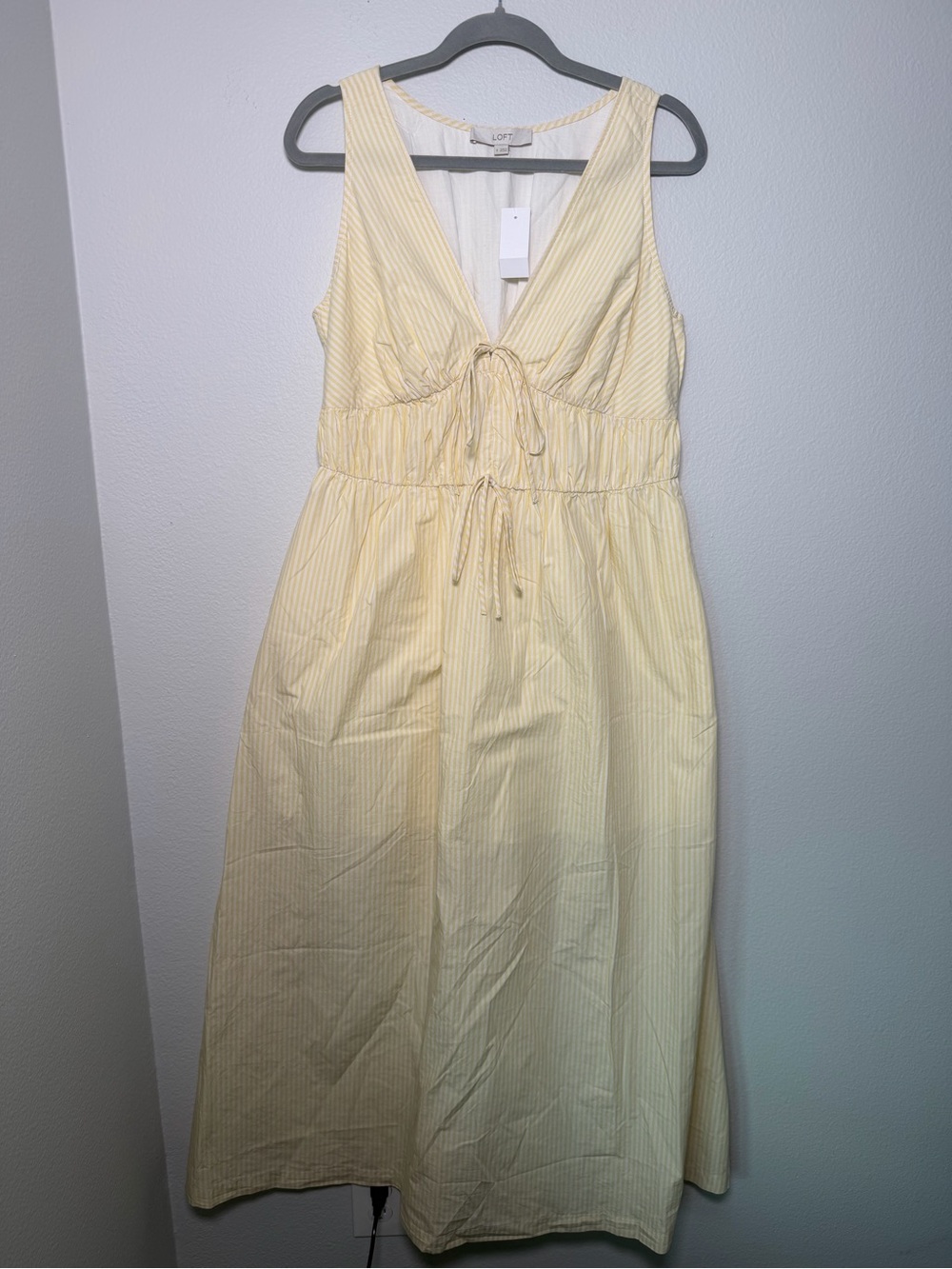 LOFT NWT Butter Yellow Striped Cotton V-Neck Maxi Dress Size 8 - Picture 2 of 10